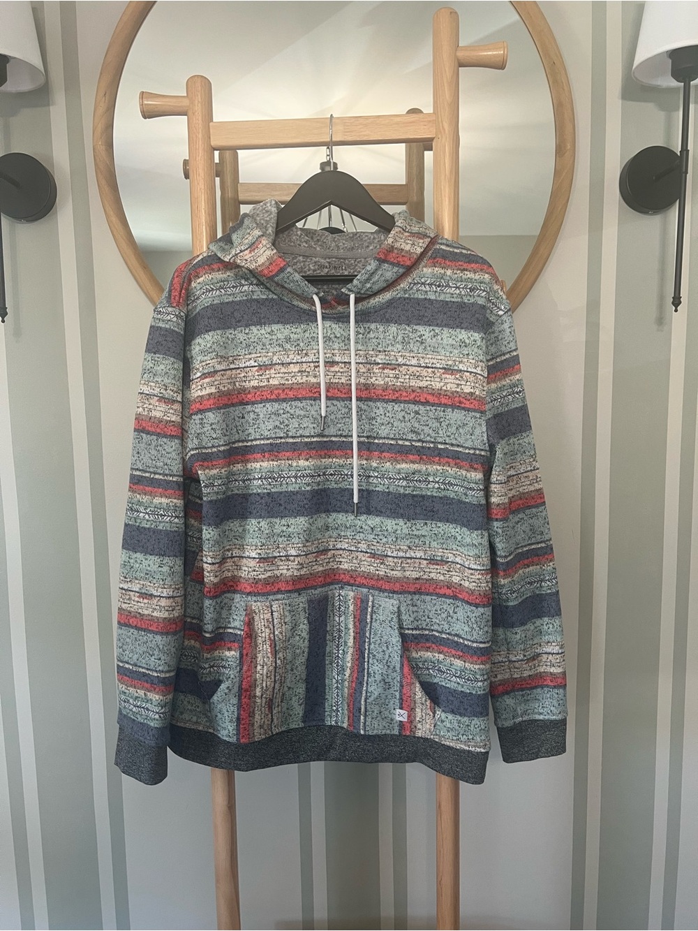 Departwest Striped Hooded Pullover Sweatshirt in Multicolor Large